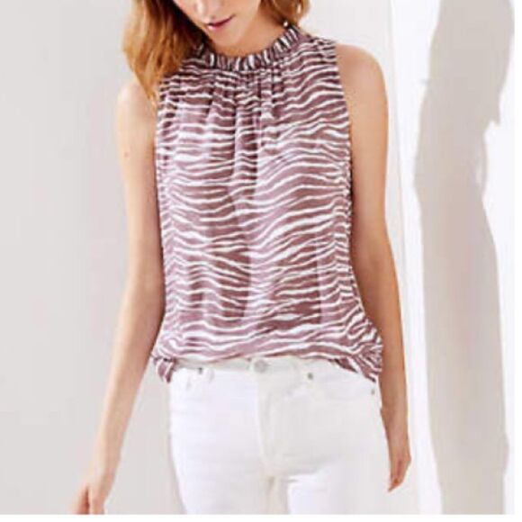 Loft Zebra Print Tie Back Shell Sz XS - Picture 1 of 12